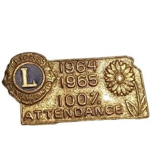 Vintage 1964-1965 Lions Club 100% Attendance Pin - Kansas Sunflower